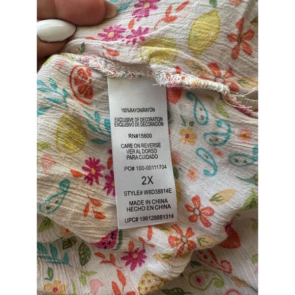 Democracy Floral Fruit Print Button Front Blouse Women’s 2X - Picture 4 of 5